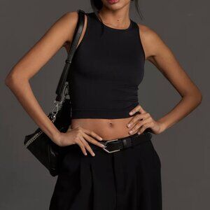 Anthropologie The Reegan Seamless Ribbed Cropped Tank Top Black 2x/3x